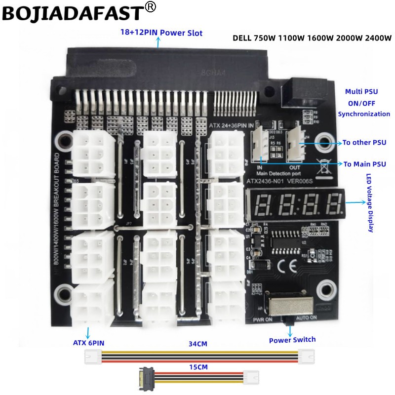 2400W Server Psu Breakout Board - 12 * Connettori PCI-E a 6